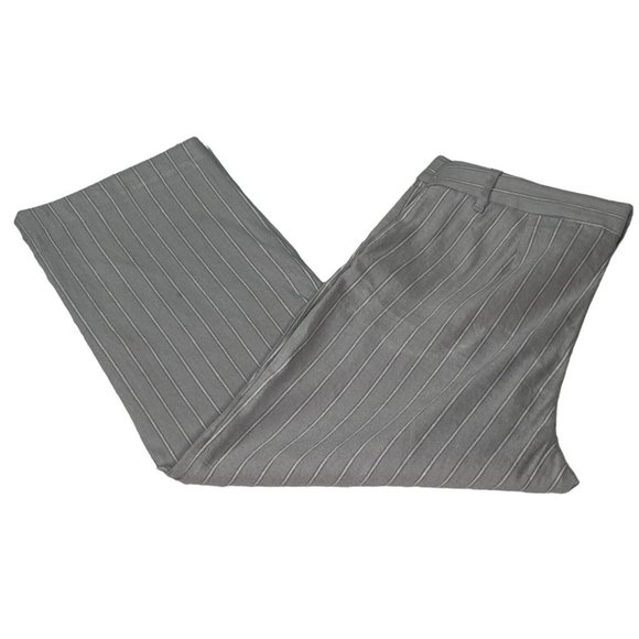 J. Jill Linen Stretch Dress Pants Womens Size 10P Wide Leg Grey Silver Stripes - Picture 1 of 16